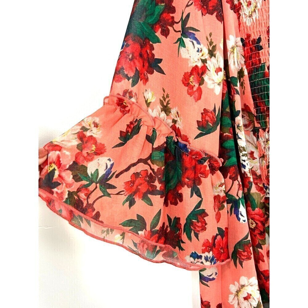 New Vintage America Blues Women Sz 1X Pink Blouse Floral Smocked Chiffon Top N1 - Picture 6 of 12